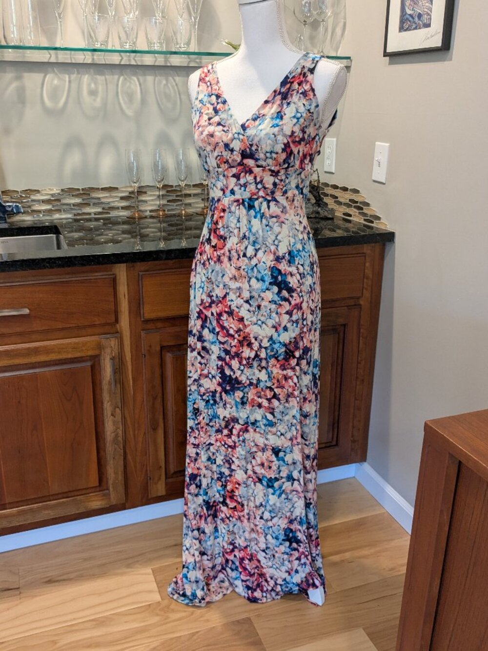Body Skimming Powder Pink Sky Blue Sleeveless Knit Empire Waist Maxi Sun Dress